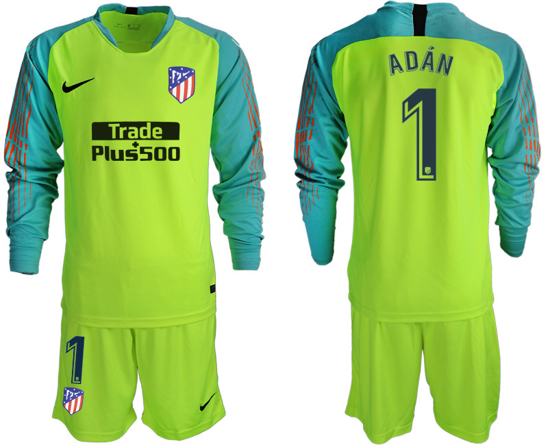 2018 19 Atletico Madrid 1 ADAN Fluorescent Green Long Sleeve Goalkeeper Soccer Jersey