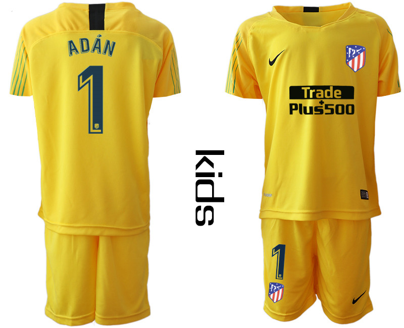 2018 19 Atletico Madrid 1 ADAN Yellow Youth Goalkeeper Soccer Jersey