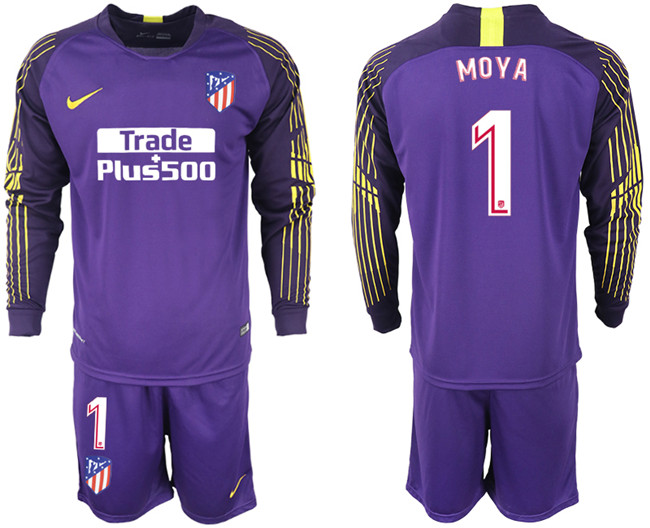2018 19 Atletico Madrid 1 MOYA Purple Goalkeeper Long Sleeve Soccer Jersey