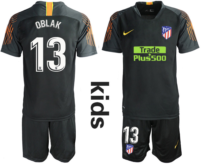 2018 19 Atletico Madrid 13 OBLAK Black Youth Goalkeeper Soccer Jersey