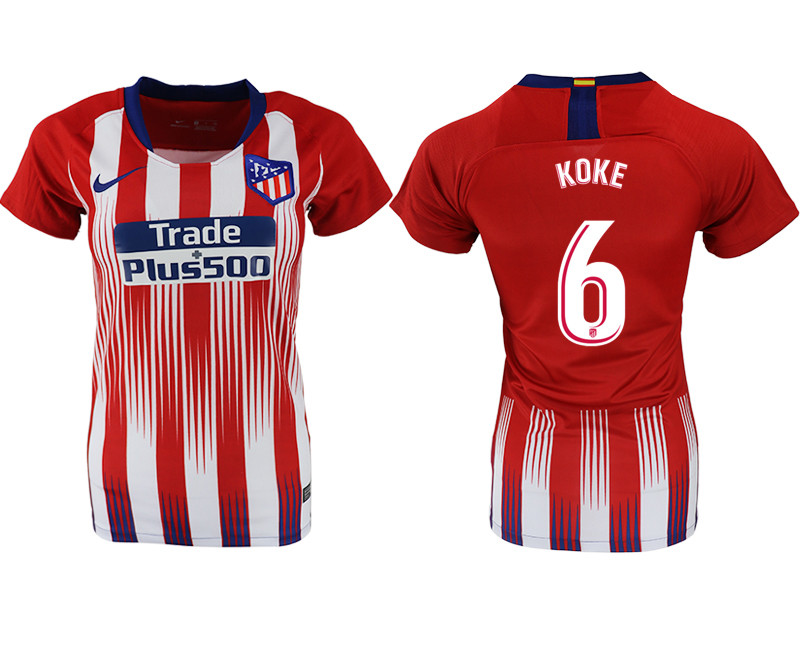 2018 19 Atletico Madrid 6 KOKE Home Women Soccer Jersey