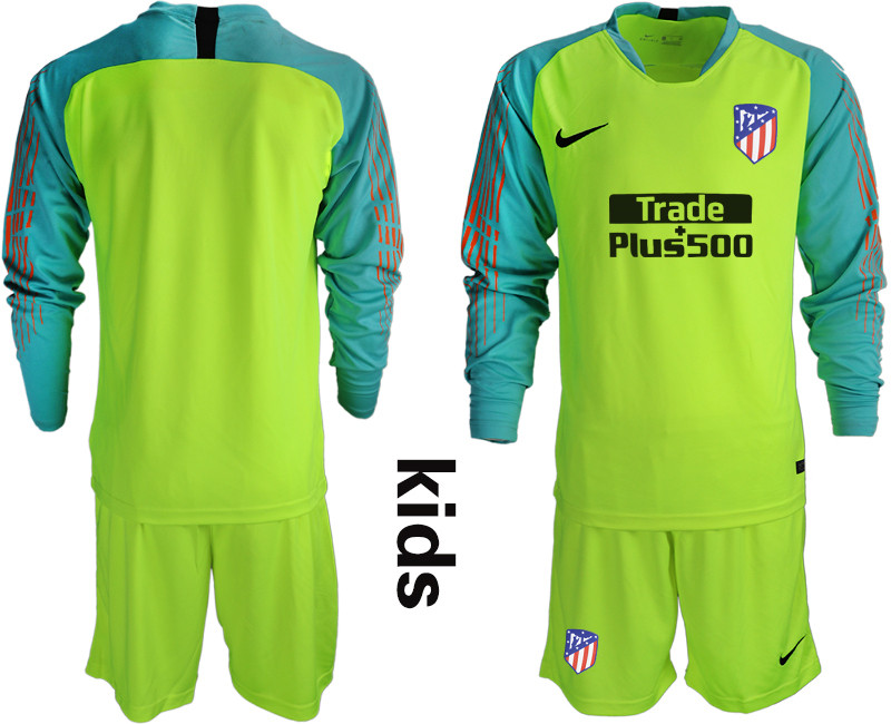 2018 19 Atletico Madrid Fluorescent Green Youth Long Sleeve Soccer Jersey