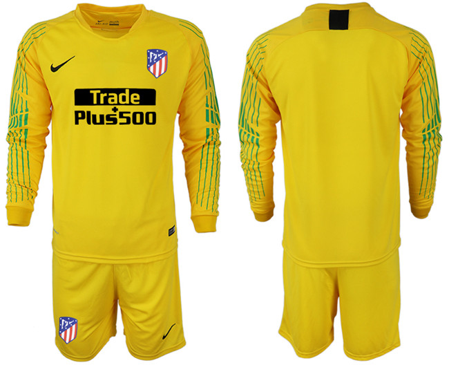 2018 19 Atletico Madrid Yellow Goalkeeper Long Sleeve Soccer Jersey