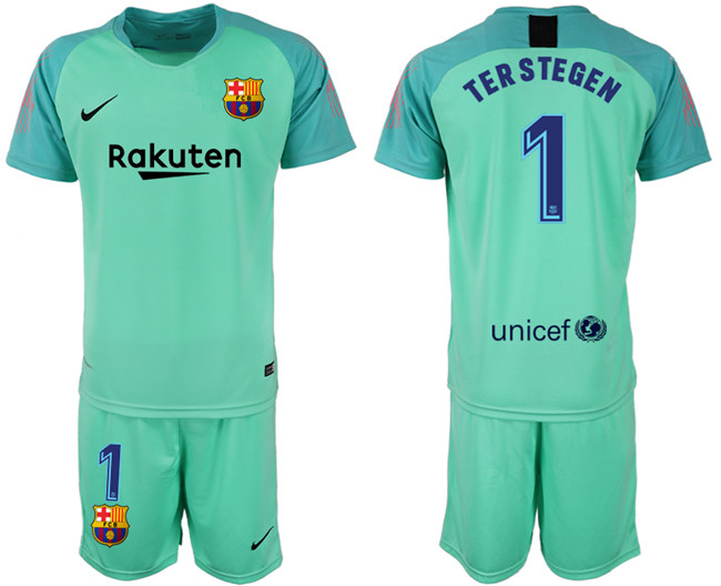 2018 19 Barcelona 1 TERSTEGEN Green Goalkeeper Soccer Jersey