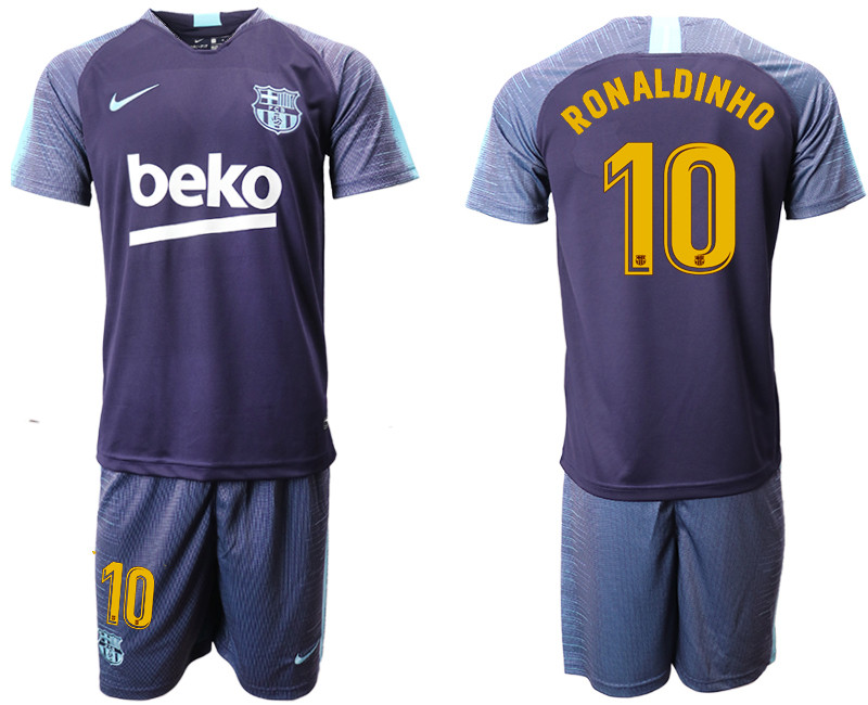 2018 19 Barcelona 10 RONALDINHO Dark Blue Training Soccer Jersey