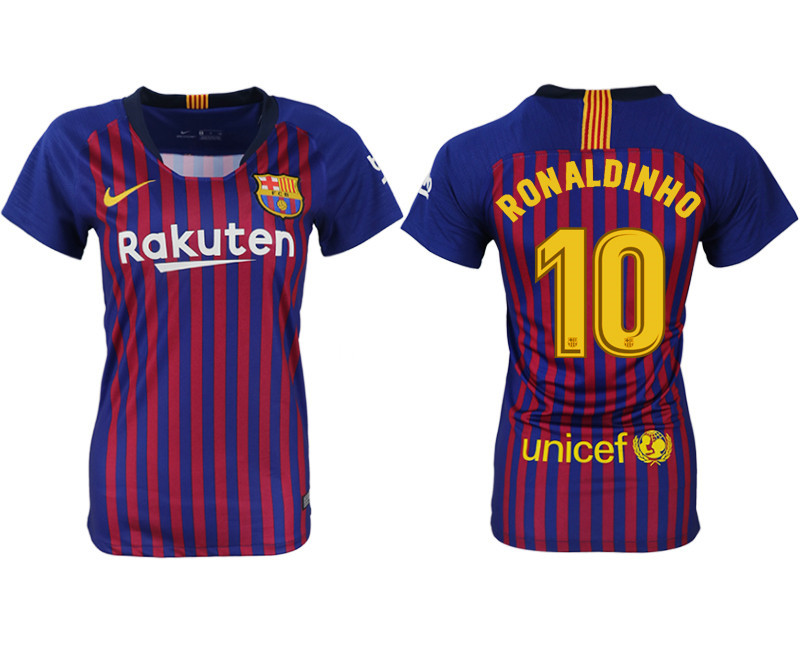 2018 19 Barcelona 10 RONALDINHO Home Women Soccer Jersey