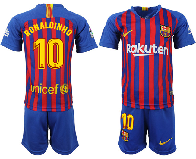 2018 19 Barcelona 10 RONALDINHO Home Youth Soccer Jersey