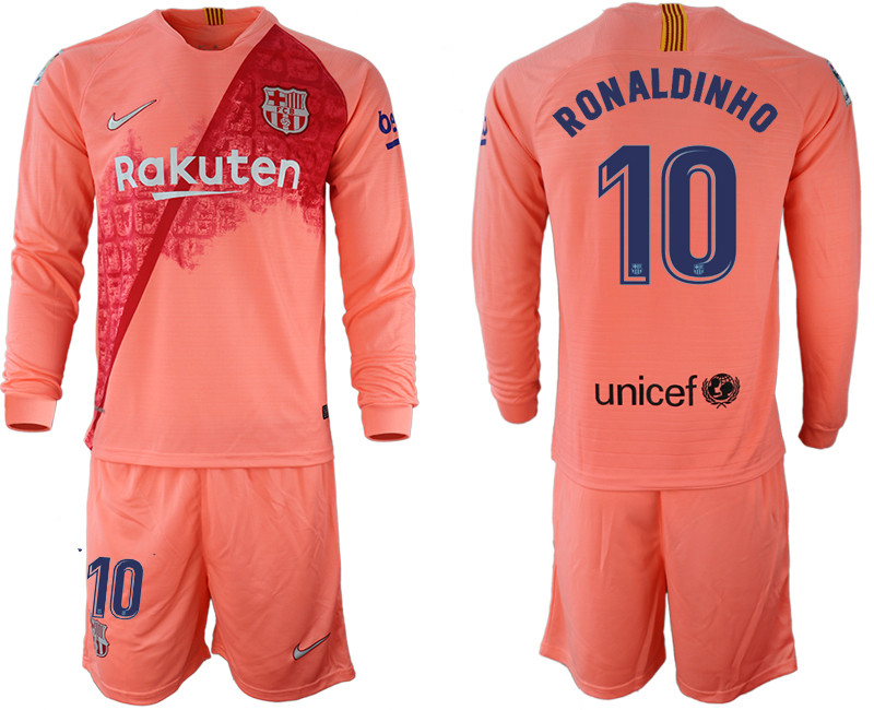 2018 19 Barcelona 10 RONALDINHO Third Away Long Sleeve Soccer Jersey