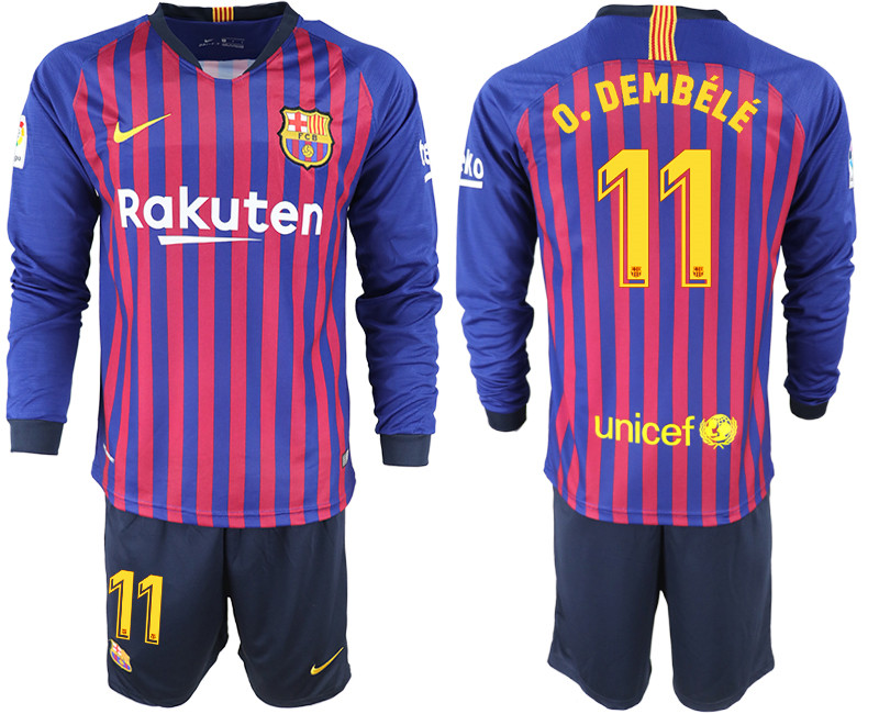 2018 19 Barcelona 11 O. DEMBELE Home Long Sleeve Soccer Jersey