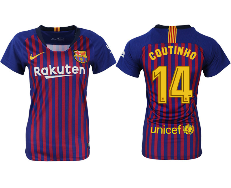 2018 19 Barcelona 14 COUTINHO Home Women Soccer Jersey