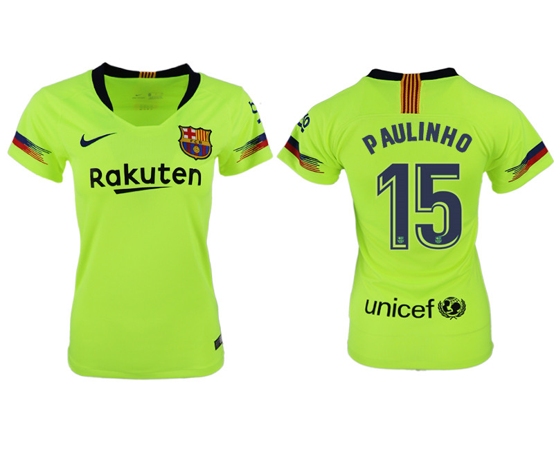 2018 19 Barcelona 15 PAULINHO Away Women Soccer Jersey