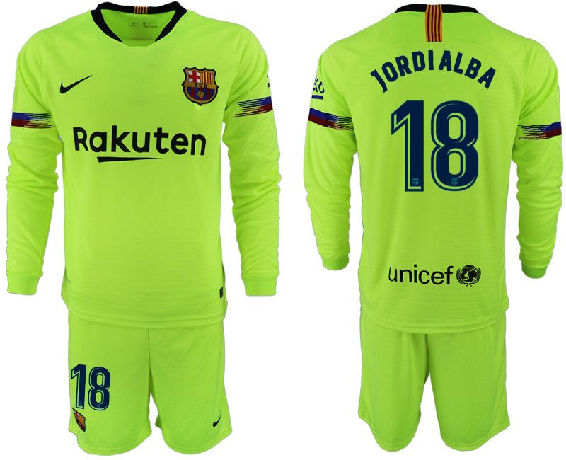 2018 19 Barcelona 18 JORDI ALBA Away Long Sleeve Soccer Jersey