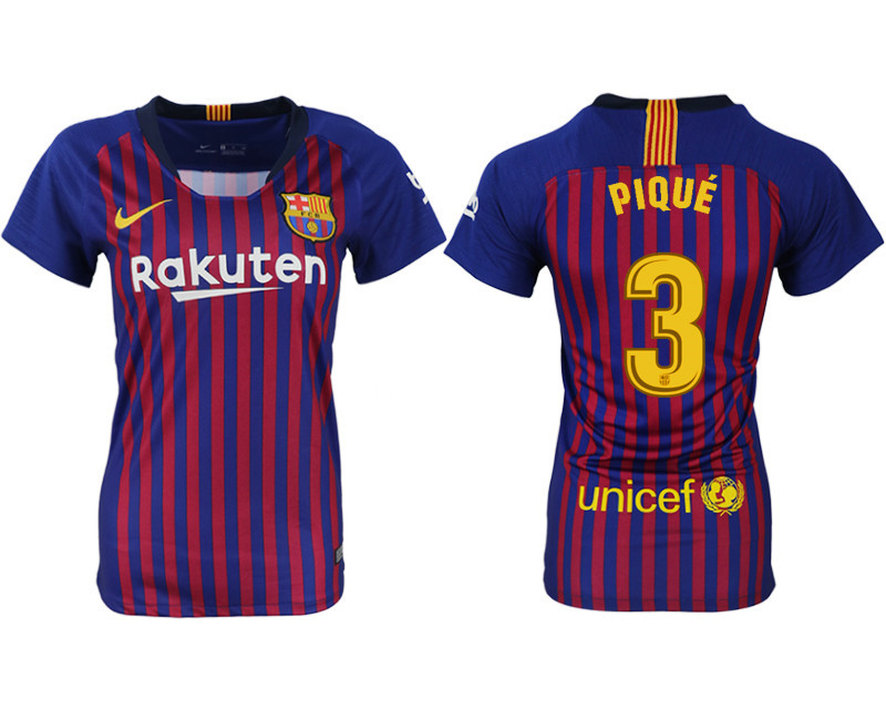 2018 19 Barcelona 3 PIQUE Home Women Soccer Jersey