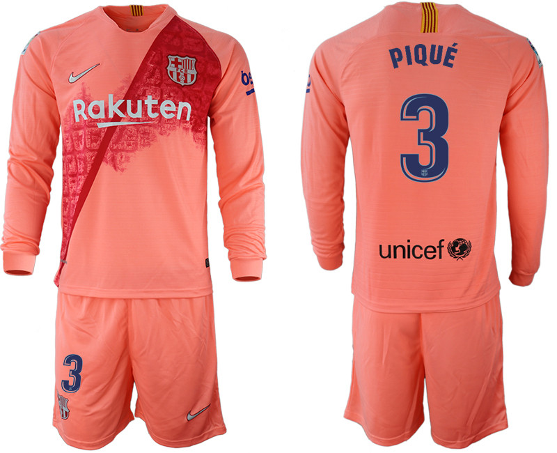 2018 19 Barcelona 3 PIQUE Third Away Long Sleeve Soccer Jersey