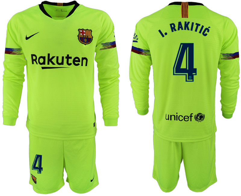 2018 19 Barcelona 4 I. RAKITIC Away Long Sleeve Soccer Jersey