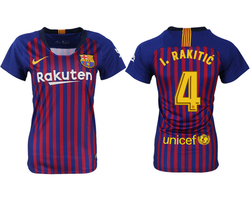 2018 19 Barcelona 4 I. RAKITIC Home Women Soccer Jersey