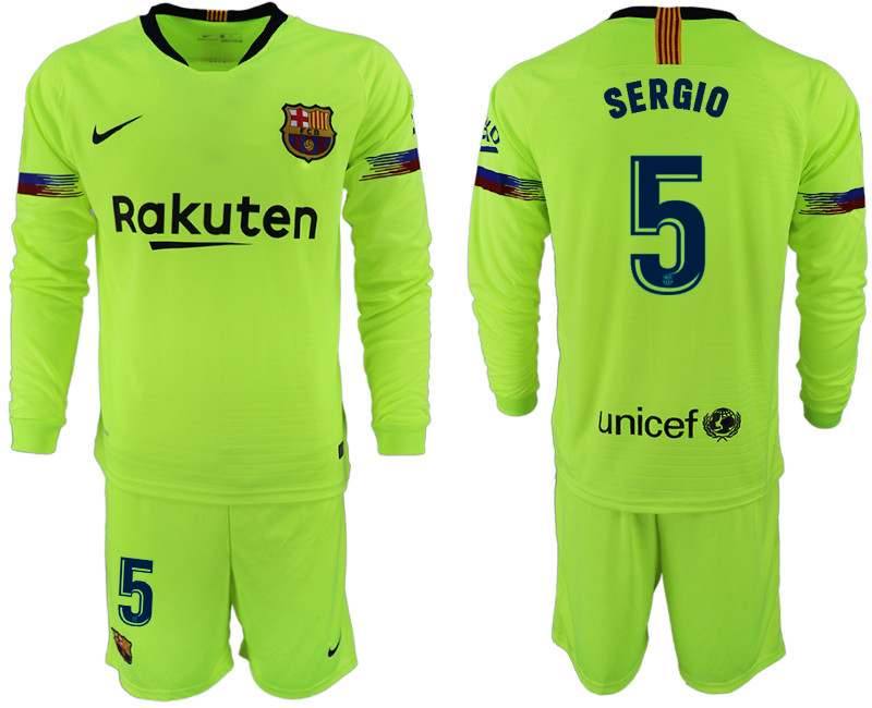 2018 19 Barcelona 5 SERGIO Away Long Sleeve Soccer Jersey