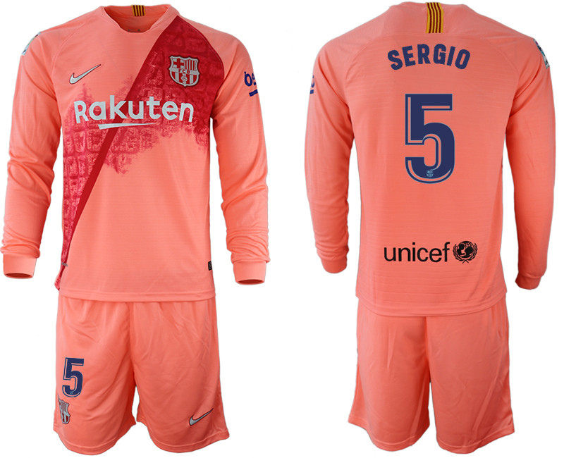 2018 19 Barcelona 5 SERGIO Third Away Long Sleeve Soccer Jersey