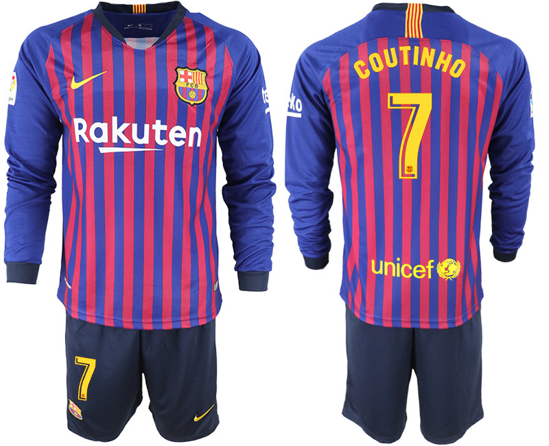 2018 19 Barcelona 7 COUTINHO Home Long Sleeve Soccer Jersey