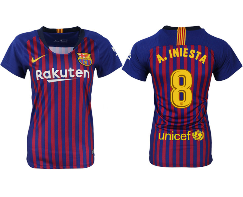 2018 19 Barcelona 8 A. INIESTA Home Women Soccer Jersey