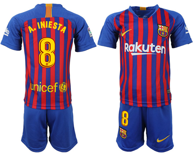 2018 19 Barcelona 8 A.INIESTA Home Youth Soccer Jersey