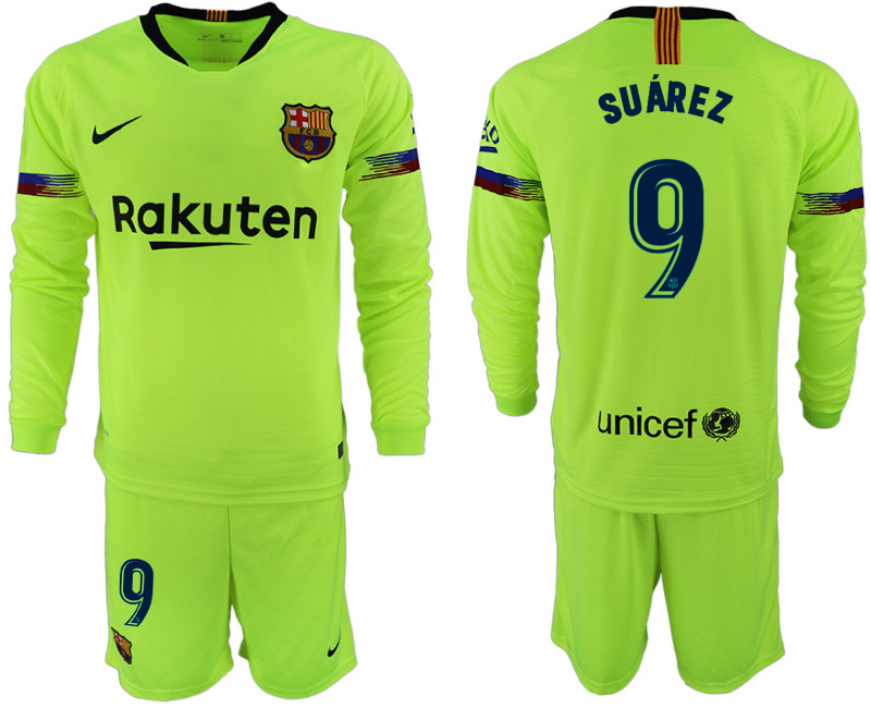 2018 19 Barcelona 9 SUAREZ Away Long Sleeve Soccer Jersey