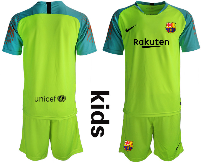 2018 19 Barcelona Fluorescent Green Youth Goalkeeper Soccer Jersey