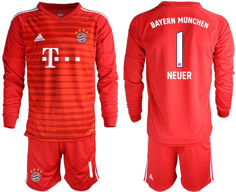 2018 19 Bayern Munich 1 NEUER Red Long Sleeve Soccer Jersey