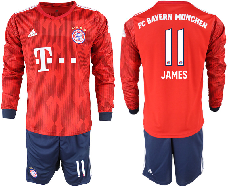 2018 19 Bayern Munich 11 JAMES Home Long Sleeve Soccer Jersey