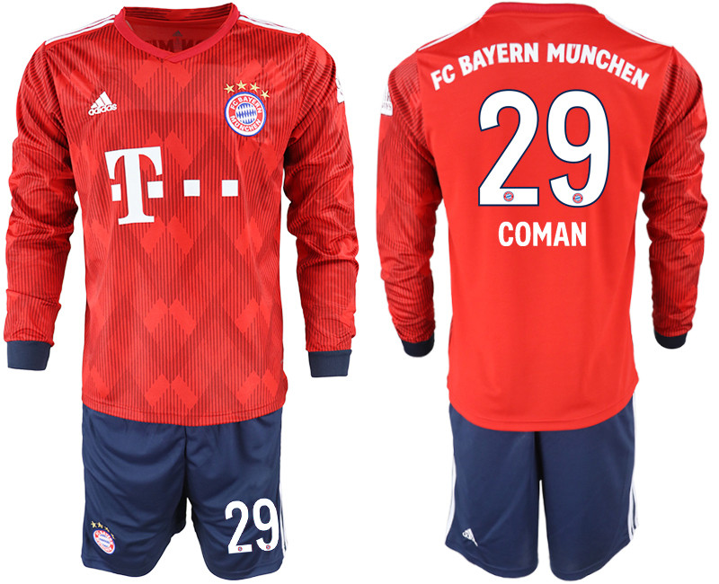 2018 19 Bayern Munich 29 COMAN Home Long Sleeve Soccer Jersey