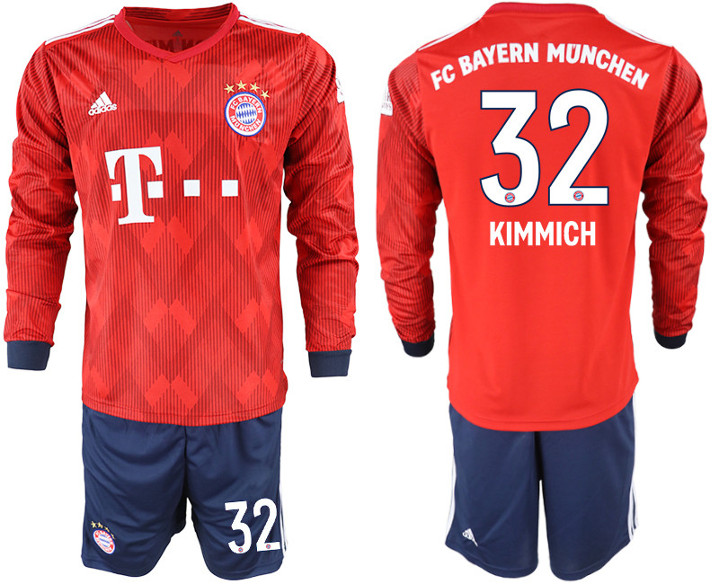 2018 19 Bayern Munich 32 KIMMICH Home Long Sleeve Soccer Jersey