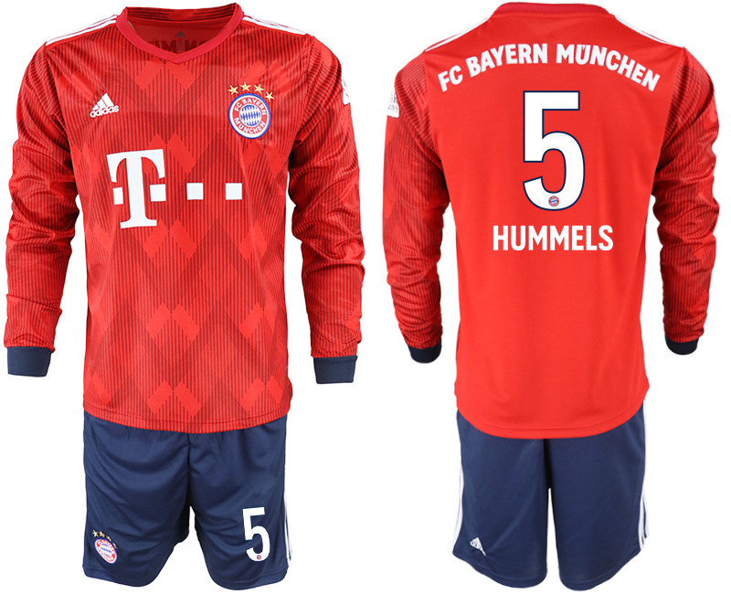 2018 19 Bayern Munich 5 HUMMELS Home Long Sleeve Soccer Jersey