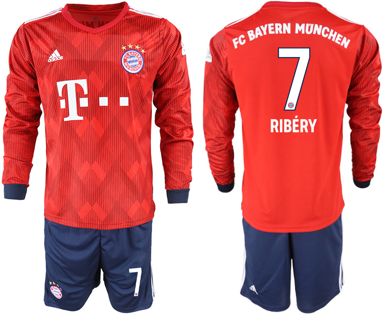 2018 19 Bayern Munich 7 RIBERY Home Long Sleeve Soccer Jersey