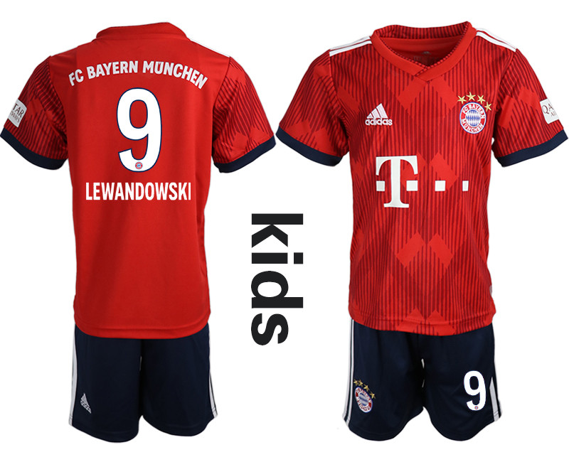 2018 19 Bayern Munich 9 LEWANDOWSKI Home Youth Soccer Jersey