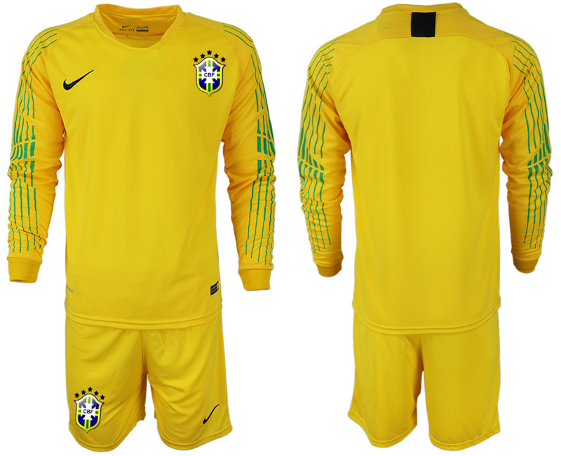 2018 19 Brazil Home Goalkeeper Long Sleeve Soccer Jersey