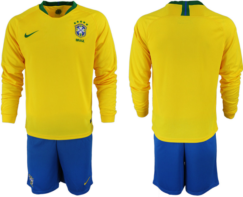 2018 19 Brazil Home Long Sleeve Soccer Jersey