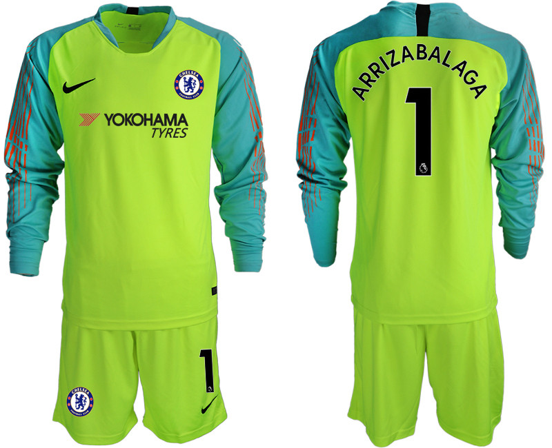 2018 19 Chelsea 1 ARRIZABALAGA Fluorescent Green Long Sleeve Goalkeeper Soccer Jersey