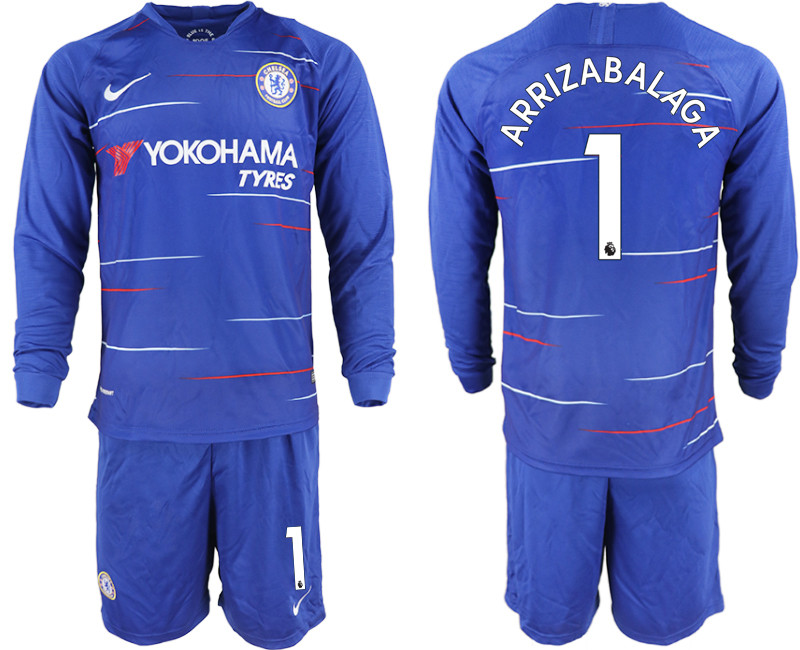 2018 19 Chelsea 1 ARRIZABALAGA Home Long Sleeve Soccer Jersey