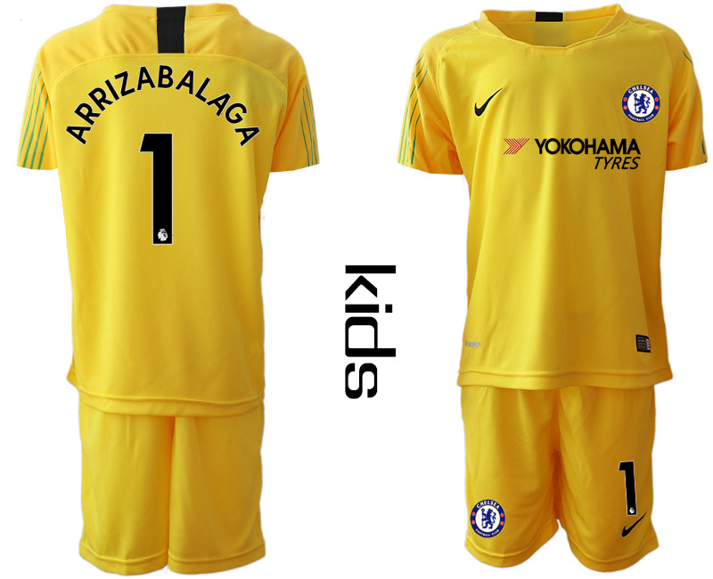 2018 19 Chelsea 1 ARRIZABALAGA Yellow Youth Goalkeeper Soccer Jersey