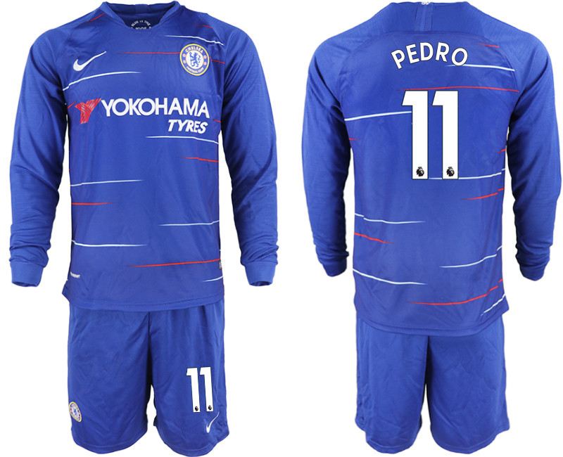 2018 19 Chelsea 11 PEDRO Home Long Sleeve Soccer Jersey