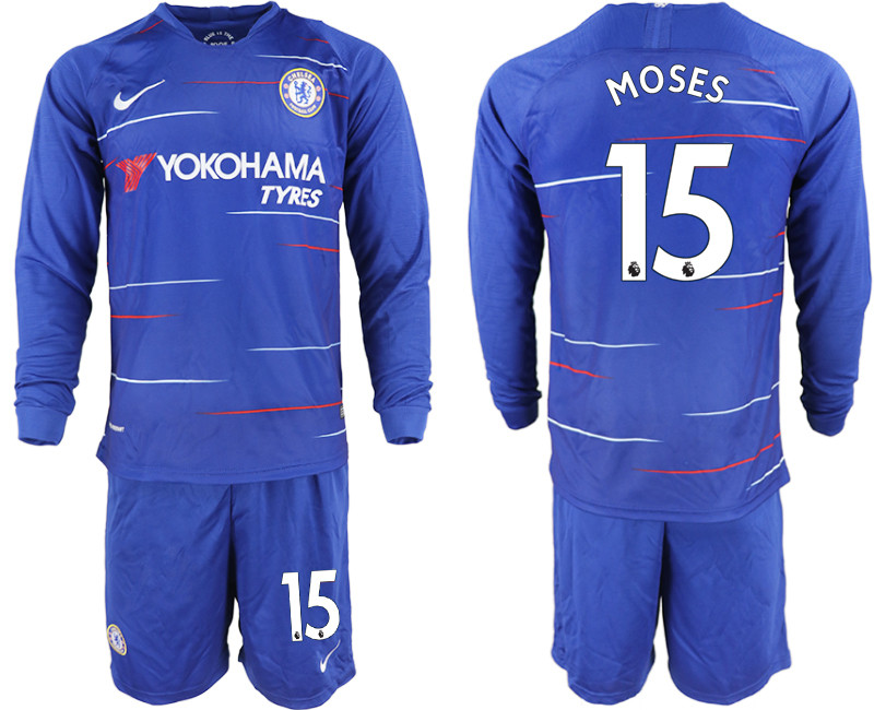 2018 19 Chelsea 15 MOSES Home Long Sleeve Soccer Jersey
