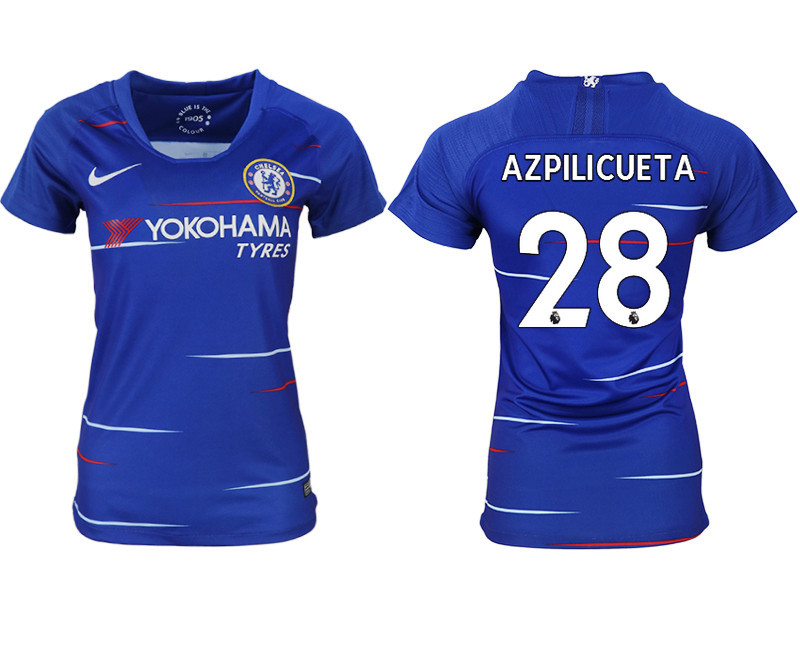 2018 19 Chelsea 28 AZPILICUETA Home Women Soccer Jersey