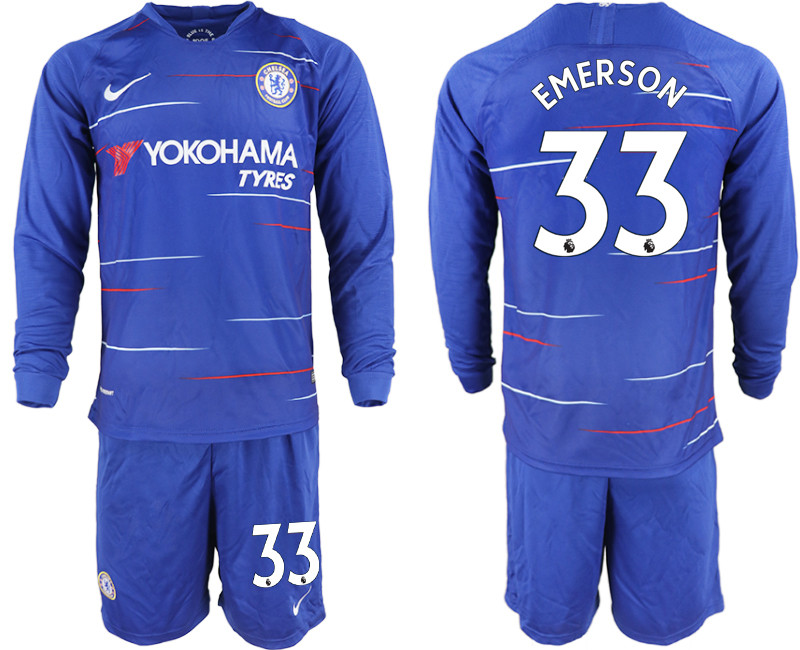 2018 19 Chelsea 33 EMERSON Home Long Sleeve Soccer Jersey