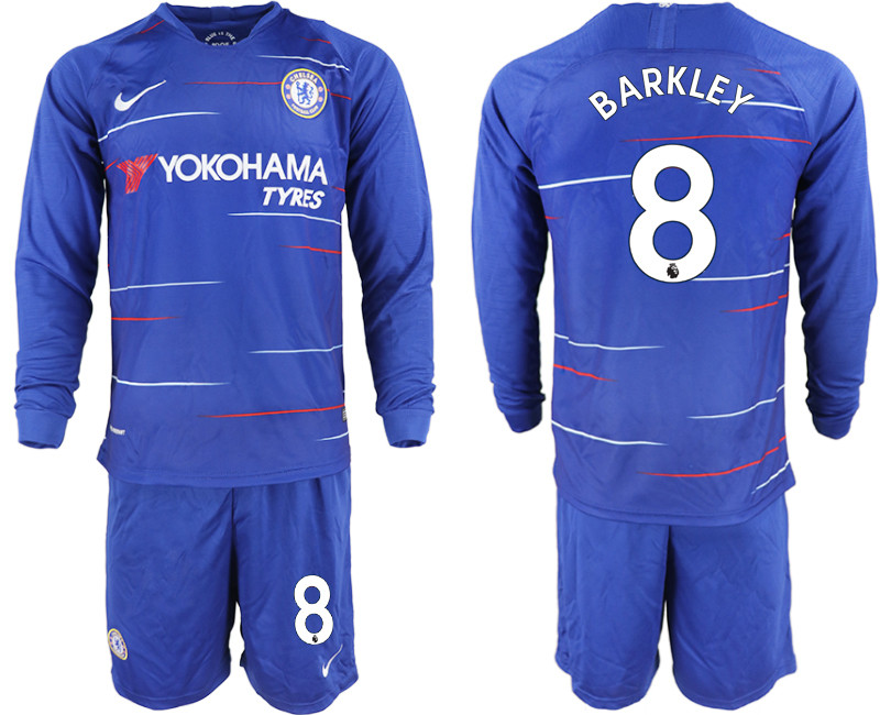 2018 19 Chelsea 8 BARKLEY Home Long Sleeve Soccer Jersey