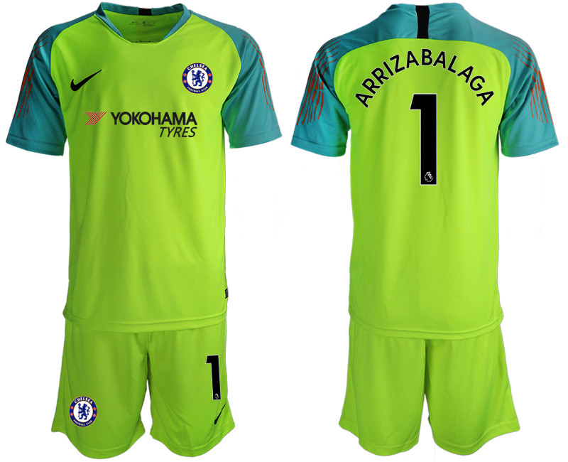 2018 19 Chelsea Fluorescent 1 ARRIZABALAGA Green Goalkeeper Soccer Jersey