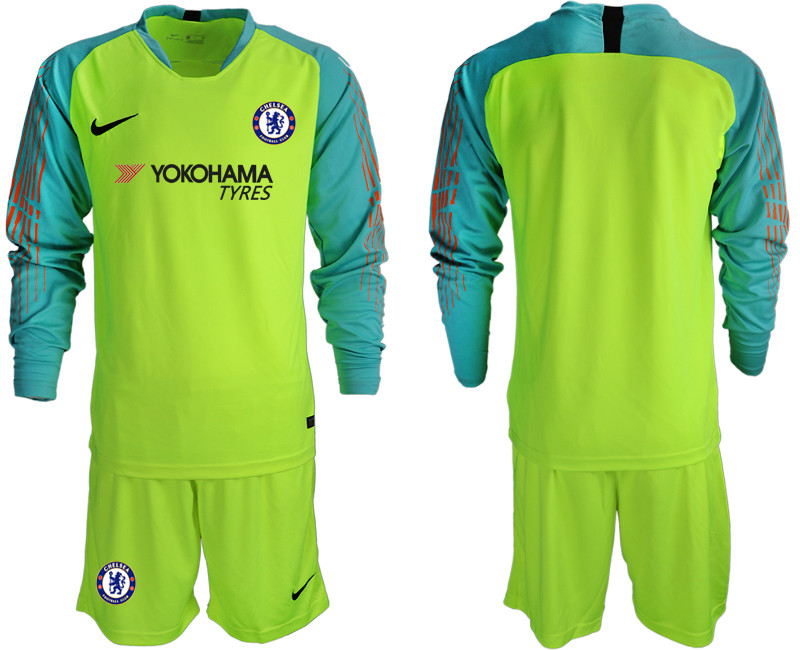 2018 19 Chelsea Fluorescent Green Long Sleeve Goalkeeper Soccer Jersey