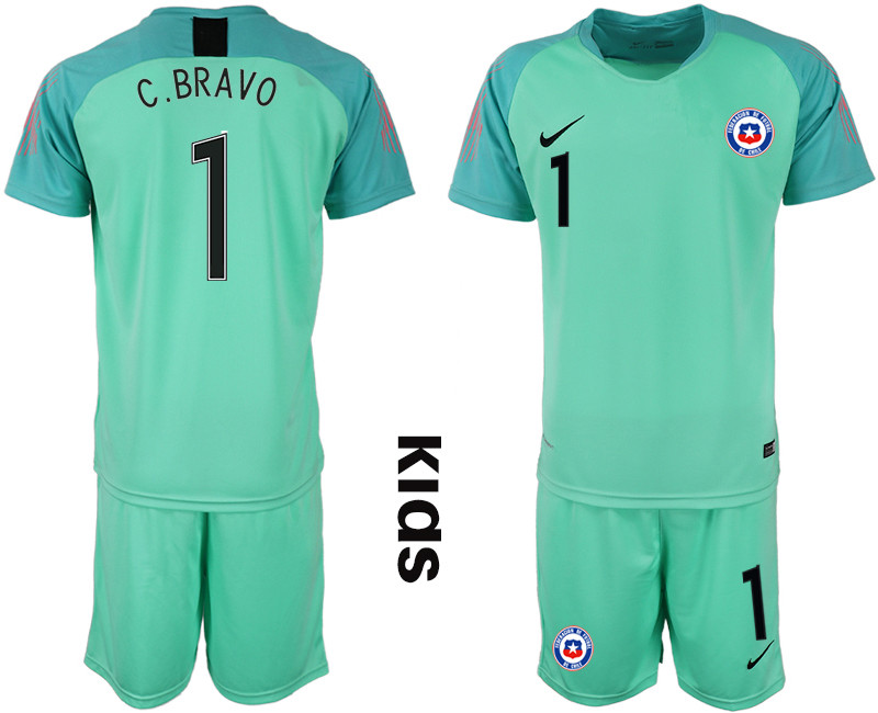 2018 19 Chile 1 C. BRAVO Green Youth Goalkeeper Soccer Jersey