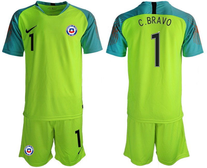 2018 19 Chile 1 C.BRAVO Fluorescent Green Goalkeeper Soccer Jersey