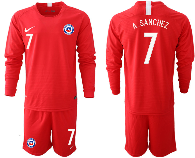 2018 19 Chile 7 A. SANCHEZ Home Long Sleeve Soccer Jersey