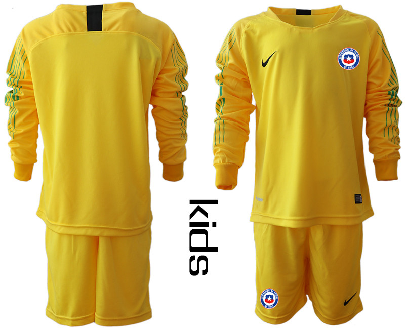 2018 19 Chile Yellow Youth Long Sleeve Goalkeeper Soccer Jersey